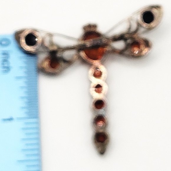 Dragonfly Bug Insect Pin Brooch Silver 925 Amber Gems Poland Estate 2" - Picture 6 of 9